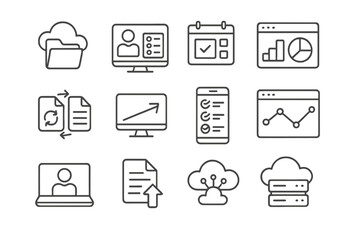 Digital interface icons for data management and analysis