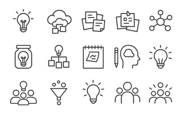 Set of minimalist icons for ideas, organization, and collaboration concepts