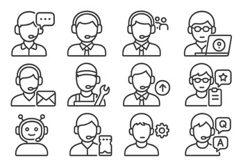 Line art icons of customer support and it professionals