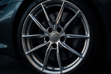 Obraz premium Sleek Performance Alloy Wheel A High Detail AI Generated Illustration of a Modern Sports Car Aluminium Rim Showcasing Precision Engineering and Aerodynamic Design
