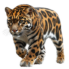 Obraz premium Majestic jaguar strides forward in isolated black background, revealing its beauty