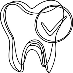 Approved tooth, line art illustration, monochrome design, for dental care marketing