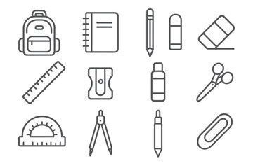 Back-to-school supplies icons on dark metallic background