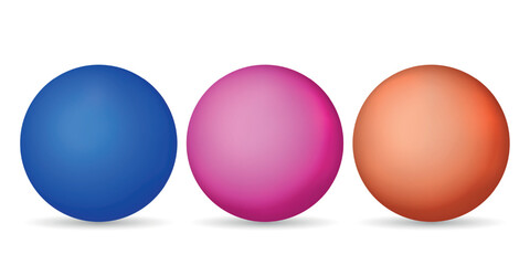 Set with glass colorful balls. Glossy realistic ball, 3D abstract vector illustration highlighted on a white background. Big metal bubble with shadow.