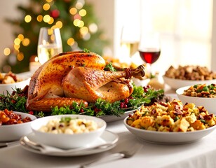 Christmas feast of roasted turkey