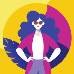 Confident Woman with Sunglasses in a Colorful Abstract Background Modern Flat Vector Illustration for Fashion or Lifestyle