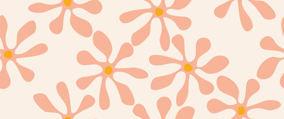 Flat seamless background. Minimalistic abstract pattern of beautiful flowers. Modern black on a light background. Ideal for textile design, screensavers, covers, cards, invitations and posters...