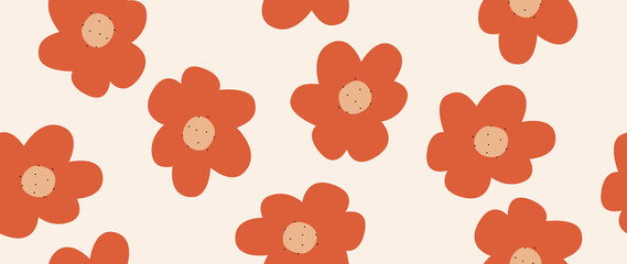 Flat seamless background. Minimalistic abstract pattern of beautiful flowers. Modern black on a light background. Ideal for textile design, screensavers, covers, cards, invitations and posters...