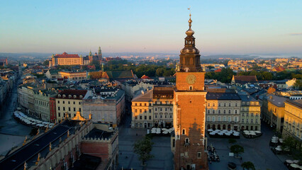 Drone view of European city tourism old town Krakow Poland