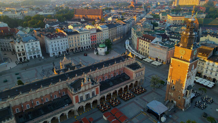 Drone view of European city tourism old town Krakow Poland