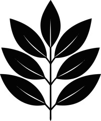 Black and white stylized illustration of a leaf with multiple leaves showcasing nature and elegant botanical art.