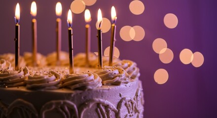 A cake with candles brings joy to a nighttime celebration of lights and warmth