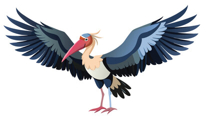 Cartoon illustration of a african bird with wings spread