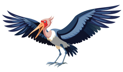 Obraz premium Cartoon illustration of a marabou stork with wings spread