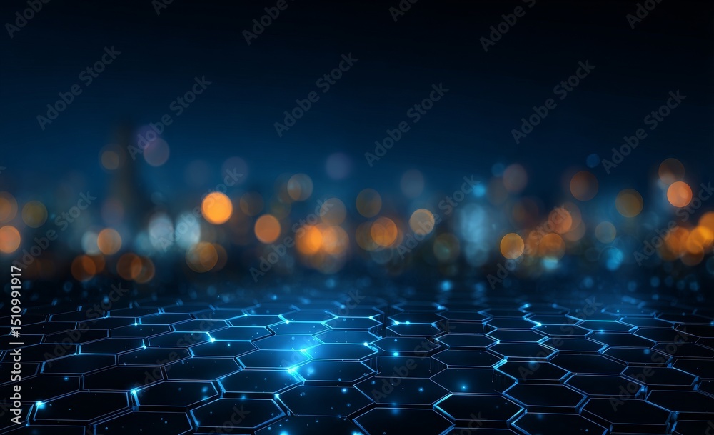Poster the concept involves cyber big data flow, blockchain data fields, and network line connections that 