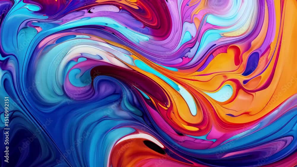 Poster colorful abstract liquid art showcasing vibrant swirls and dynamic movement in a stunning 4k display