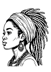 African Black Woman Coloring Page.Coloring Pages For Adults.Afro girl silhouette vector contour drawing.Beautiful female illustration.Print.Stencil cricut plotter laser cut.Poster.Wall Sticker