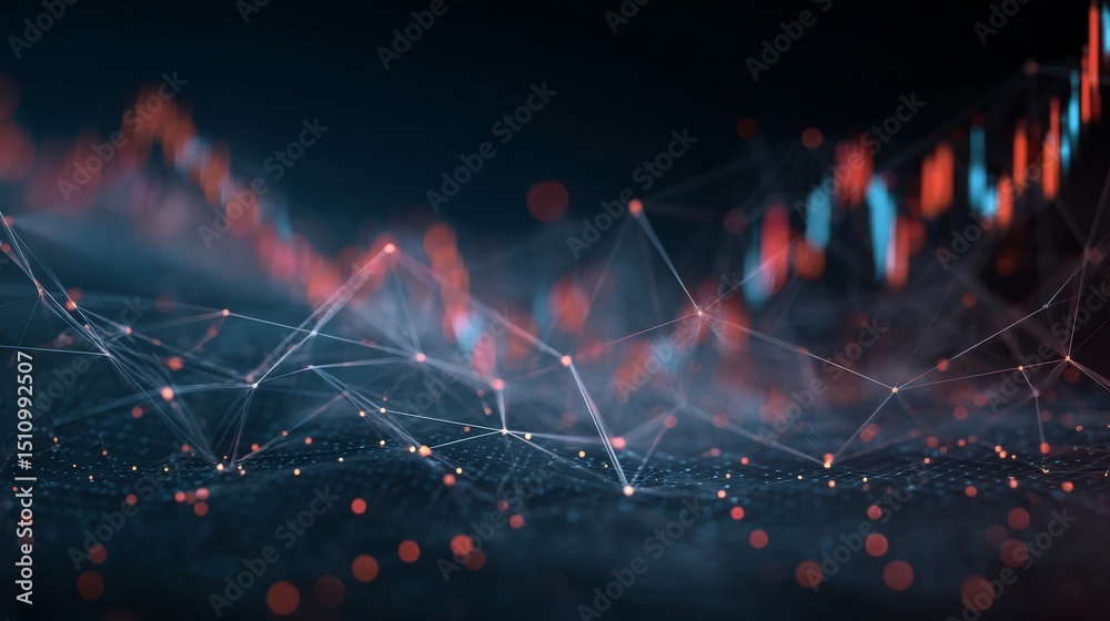 Poster abstract connected dots and lines represent the concept of ai technology through the motion of digit