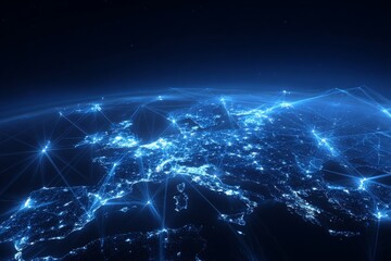 Europe's telecommunication network connects France, Germany, the UK, Italy, and other regions, focusing on internet and global communication technology for various applications, including finance,