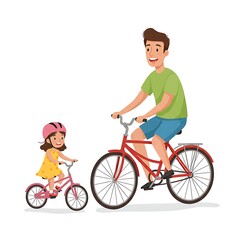 Naklejka premium Father and daughter riding bicycles isolated on white background