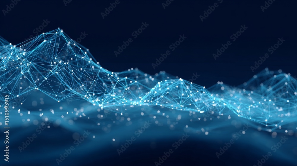 Wall mural the concept of a technology network is represented by abstract dots and lines on a blue background, 