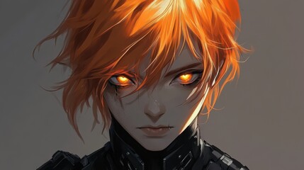 Gothic Manga Warrior: Orange-Haired Fashion Icon in Dark Coiffure and Striking Style