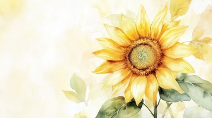 Obraz premium Vibrant Sunflower Artwork: Watercolor Floral Illustration Featuring Wildflowers and Leaves for Perfect Printing
