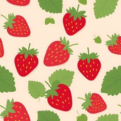 Strawberry and Leaf Seamless Pattern Illustration