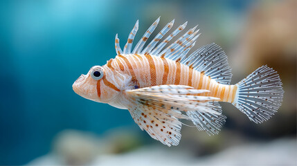 Juvenile lionfish displaying fanned fins in ocean habitat for marine life observation