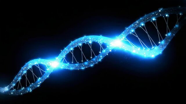 A blue DNA strand with a lot of sparkles. The strand is very long