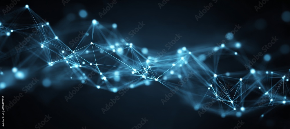 Poster The network connection's structure consists of points and lines, incorporating data technology set against a digital background with a 3D rendering
