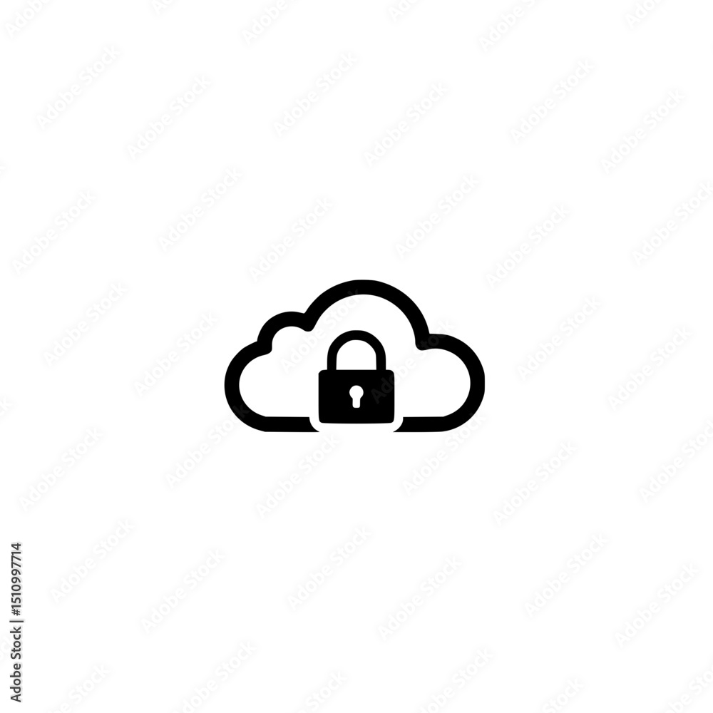 Poster cloud security padlock icon for secure data storage and protection in cloud computing and network se