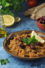 A plate with traditional Moroccan salad zaalouk