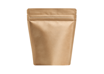 Realistic zipper pouch mockup featuring a brown kraft paper texture, ideal for showcasing eco friendly packaging designs on a transparent background