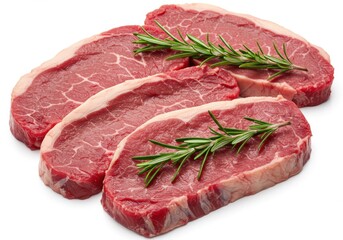 Fototapeta premium Fresh raw beef steaks with rosemary isolated on white background