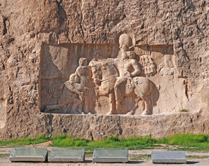 The Nagsh-e Rostam archaeological site in Shiraz, Iran, is a very old historical monumental tomb.