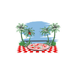 pizza at beach vector design 