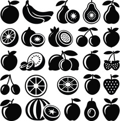  Fruit Silhouette Collection Black Vector Art of Fresh Fruits 