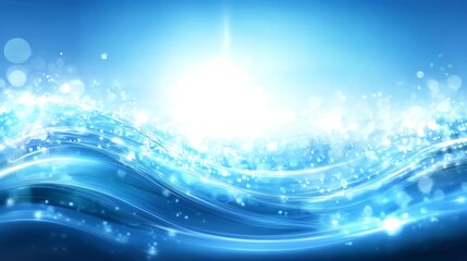 Abstract blue water waves with glowing particles