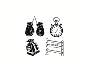 Boxing Gloves Stopwatch Weight Bag First Place Finish Line Icons