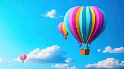 Fototapeta premium Colorful hot air balloons soar against a vibrant blue sky.