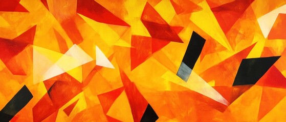 Dynamic composition of triangles in warm tones creating abstract expression