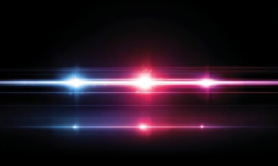 Obraz premium Futuristic neon flashes set against a black background create a striking motion light lines backdrop, ideal for banners, postcards, and illustrations, generated using advanced AI tools