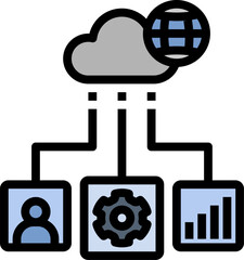 Cloud computing connects diverse data sources, including user profiles, settings, and analytics, in a modern and efficient technology setup for business.