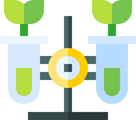 Two test tubes with green liquid and sprouts stand on a laboratory stand, representing scientific research and plant growth in a controlled environment.