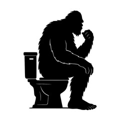 Funny Bigfoot Sitting on Toilet Silhouette Vector