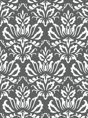 Seamless Damask Floral Pattern in White and Gray – Vintage Ornamental Wallpaper Design