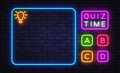 Creative quiz interface with left answer zone and icons for ABCD on the right