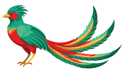 Obraz premium Vibrant green and red bird with long tail feathers