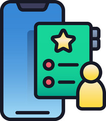 Smartphone displays user profile with star rating and checklist for app interface on screen, showcasing digital interaction and positive feedback.